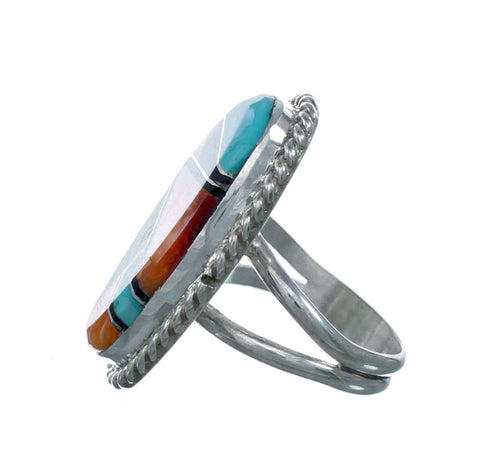 Native American Sterling Silver Multicolor Inlay Ring Size 7 NN20601